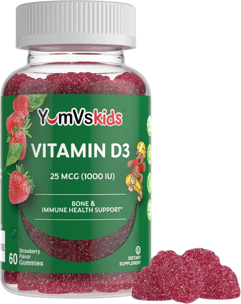 YUM-V's Chewable Vitamin D Gummies for Kids - Vitamin D 1000 IU - Vitamin D3 Gummies - Kids Vit D3 Dietary Supplements - Children's Vitamin D3 1000IU - Bone Health & Immune Support (60 Count)