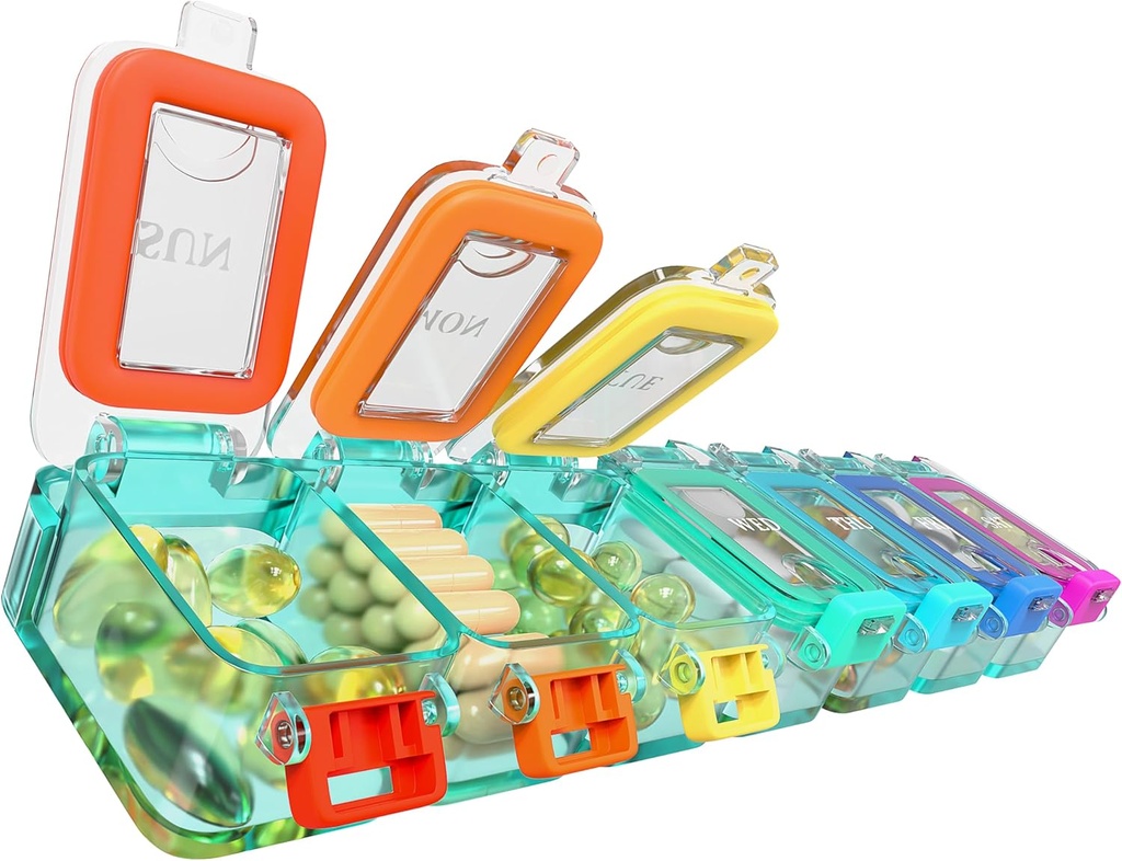 BEXEEN Medicina semanal Pill Organizador impermeable 7 días Caja de píldoras grandes Caja de píldoras diaria Cute Vitamin Organizer Portable Pill Container Travel Pills Holder XL Supplement Medication Dispenser One a Day