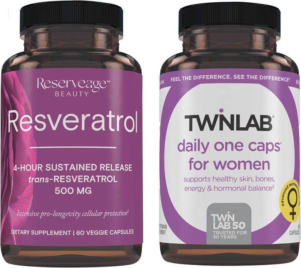 Restauración de la belleza Resveratrol 500 mg - Trans-Resveratrol de liberación sostenida - Suplemento de Antioxidante vegano para la salud cerebral 60 cápsulas " Twinlab Mujeres de TWL Daily One 60 ct
