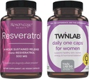 Restauración de la belleza Resveratrol 500 mg - Trans-Resveratrol de liberación sostenida - Suplemento de Antioxidante vegano para la salud cerebral 60 cápsulas " Twinlab Mujeres de TWL Daily One 60 ct