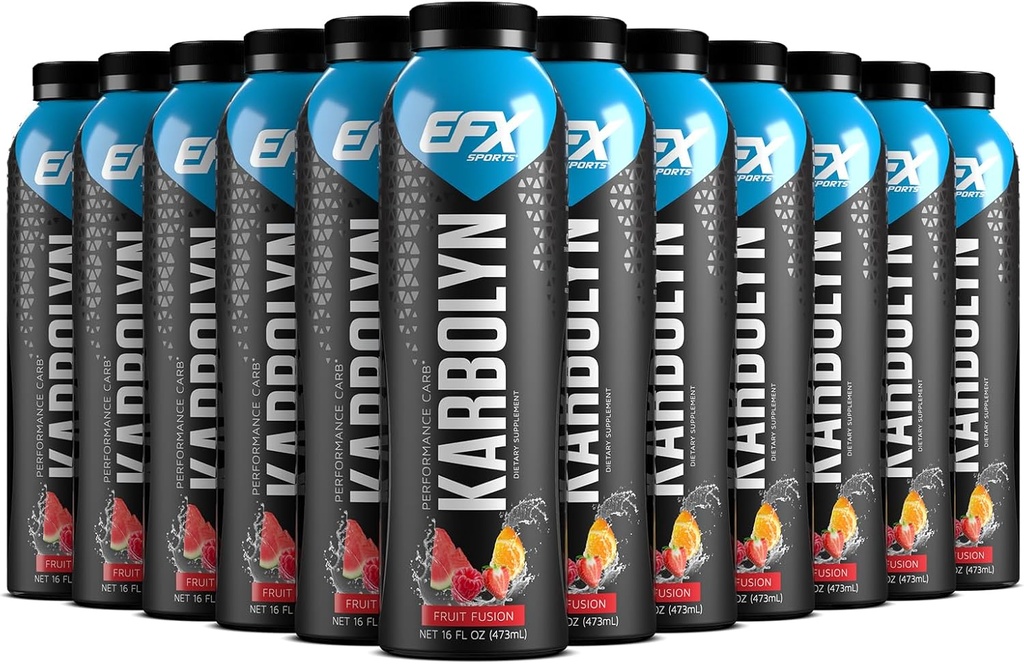 EFX Sports Karbolyn Fuel Drink ← Pre, Intra, Post Workout Bebida de Carbohidratos ¦ Carb Load, Sostened Energy ¦ Stimulant & Sugar Free ← 12 Pack (Fruit Fusion)
