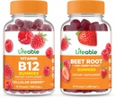 Lifeable Vitamin B12 + Beet Root, Gummies Bundle - Gran Tasting, Suplemento de vitamina, Gluten Gratis, GMO Gratis, Chewable
