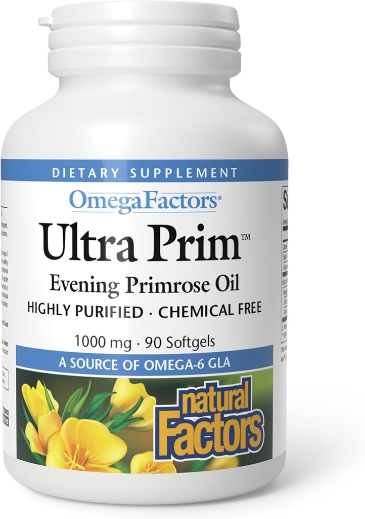 Natural Factors Ultra Prim Evening Primrose Oil 1000mg, A Natural Source of Omega-6 GLA, 90 Softgels