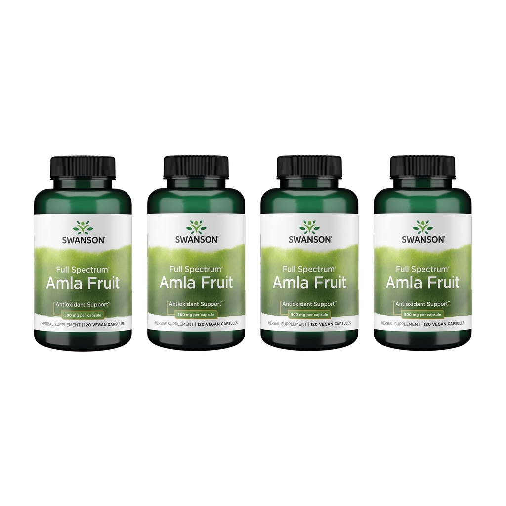Swanson Full Spectrum Amla Fruit (Indian Gooseberry)-Ayurvedic Herbal Supplement Promoting Vitality & Energy Support-Packed with Phytonutrients to Support Wellness-(120 Capsules, 500mg Cada) (4 Pack)