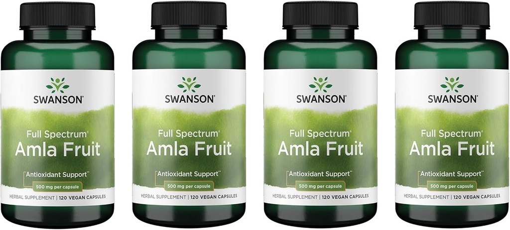 Swanson Full Spectrum Amla Fruit (Indian Gooseberry)-Ayurvedic Herbal Supplement Promoting Vitality & Energy Support-Packed with Phytonutrients to Support Wellness-(120 Capsules, 500mg Cada) (4 Pack)