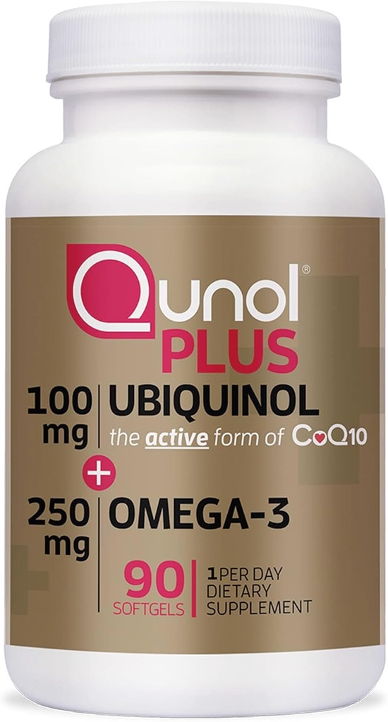 Qunol Plus Ubiquinol CoQ10 100mg with Omega 3 Fish Oil 250mg, Extra Strength Antioxidant Supplement, 90 Count