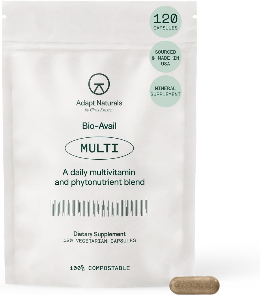Adapt Naturals Multivitamínico para Hombres Mujer, Biodisponible Easy-to-Absorb Multivitamínico Suplemento diario con Biotina, Niacina, Vitamina A, B, C, D, E, K1, Zinc, Magnesio - Soporte Inmunitario - Fuente de 30 días
