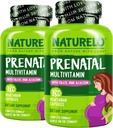 NATURELO Multivitamina prenatal con hierro suave Chelated, folato de metil, calcium vegetal " Choline - Vegan, Vegetariano - No Gluten Gratis - 180 Capsules - 4 Month Supply (Pack of 2)