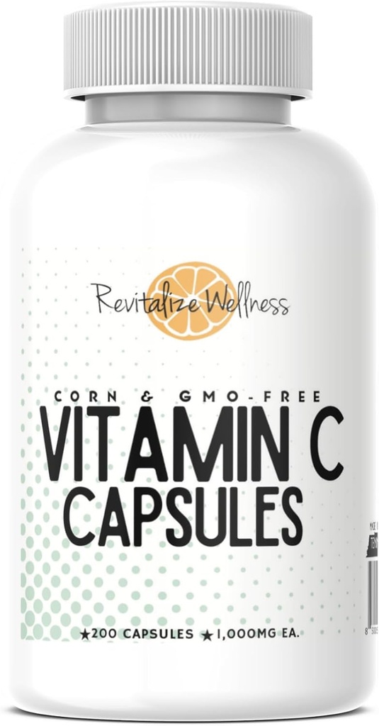 Vitamina C Capsules ← Puro, Corn, " GMO-Free TEN 1000 mg Vitamina C Por cápsula ANTE 200 cápsulas