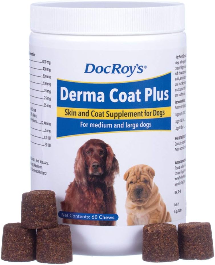 Revival Animal Health Doc Roy's Derma Coat Plus Skin &amp; Coat Supplement for Medium/Large Dogs - 60 ct Chews
