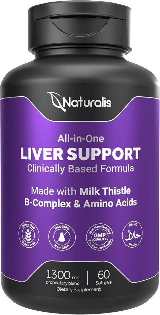 Naturalis Silymarin Milk Thistle 1300mg Reforzado con B Complex " Amino Acids TEN 13-in-1 Liver Cleanse, Detox " Reparación TEN 60 Liver Essential Softgels