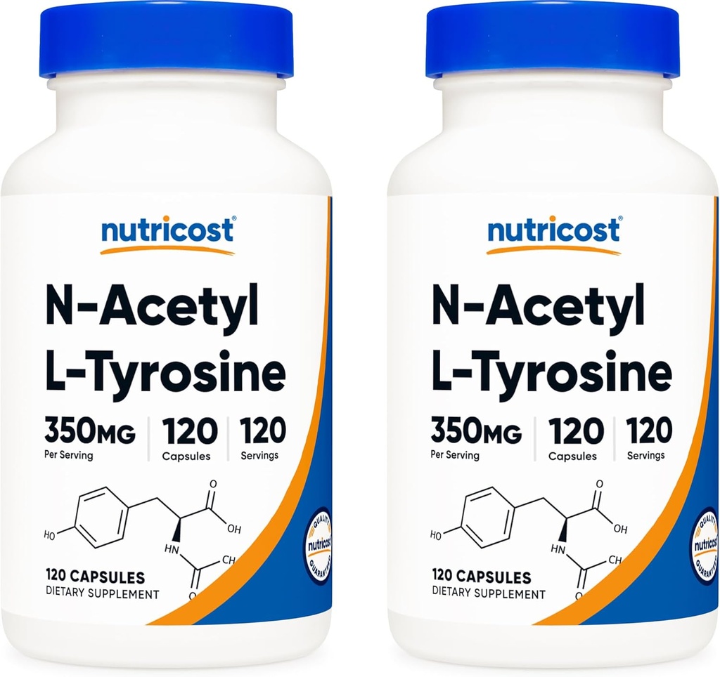 Nutricost N-Acetyl L-Tyrosine (NALT) 350mg, 120 Capsules (2 Botellas) - Gluten Free, Non-GMO