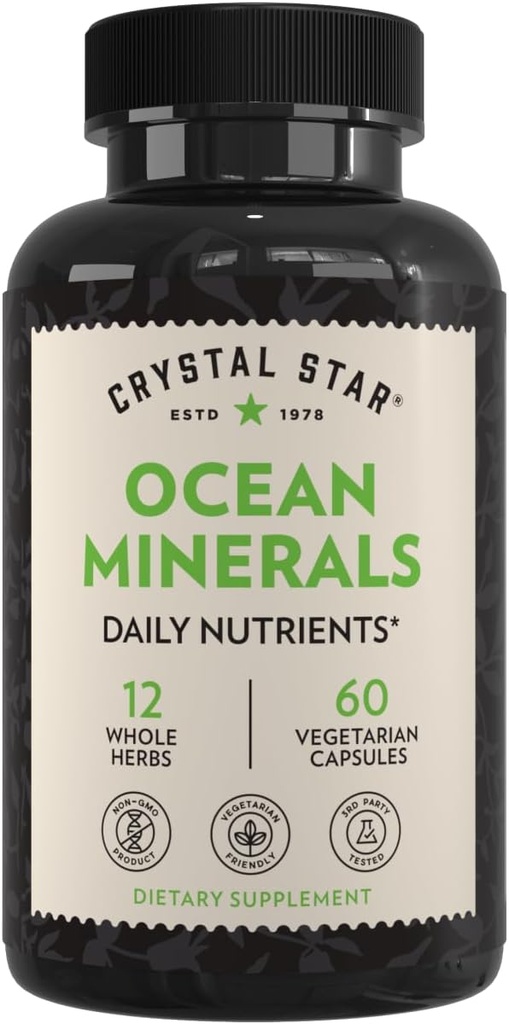 Suplemento de Cristal Star Ocean Minerals (60 cápsulas) – Suplemento diario de hierbas para la salud ósea " Collagen – Sea Buckthorn, Spirulina " Organic Alfalfa - Non-GMO
