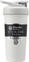 BlenderBottle Strada Shaker Cup Botella de agua de acero inoxidable aislada con Wire Whisk, 24 onzas, blanco