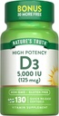 La verdad de la naturaleza Vitamina D3 5000 UI Softgels ← 130 Cuenta  sometida High Potency ¦ Non-GMO &amp; Gluten Free Supplement