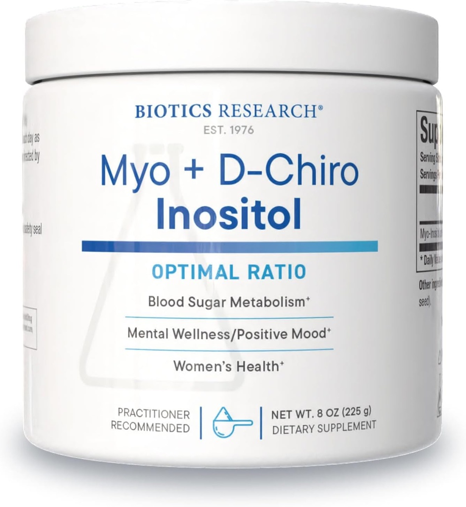 Biotics Research Balanced B8 Powder, Myo inositol y D Chiro inositol, 40:1 Ratio, Salud de la Mujer, Comunicación Neural, Metabolismo Gordo, Salud Vascular, Crecimiento del Cabello 8 onzas