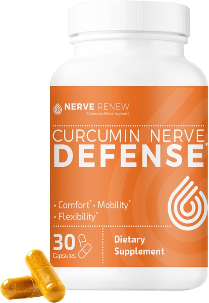 NERVE RENEW Curcumin Nerve Defense with Meriva Curcumin Phytosome for Complete Nerve Nourishment and Comfort - Optimized Curcumin with Black Pepper Extract - 30 cápsulas