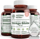 Natural Nutra Ginkgo Biloba, mejora la circulación al cerebro y aumenta la memoria, aumenta el flujo de oxígeno y mejora la función cerebral, apoya la salud del nervio, vegano y gluten libre, (60) cápsulas