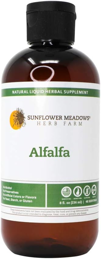 Suplemento herbario líquido de Alfalfa - libre de alcohol de 8 oz, no GMO, hecho con ingredientes orgánicos