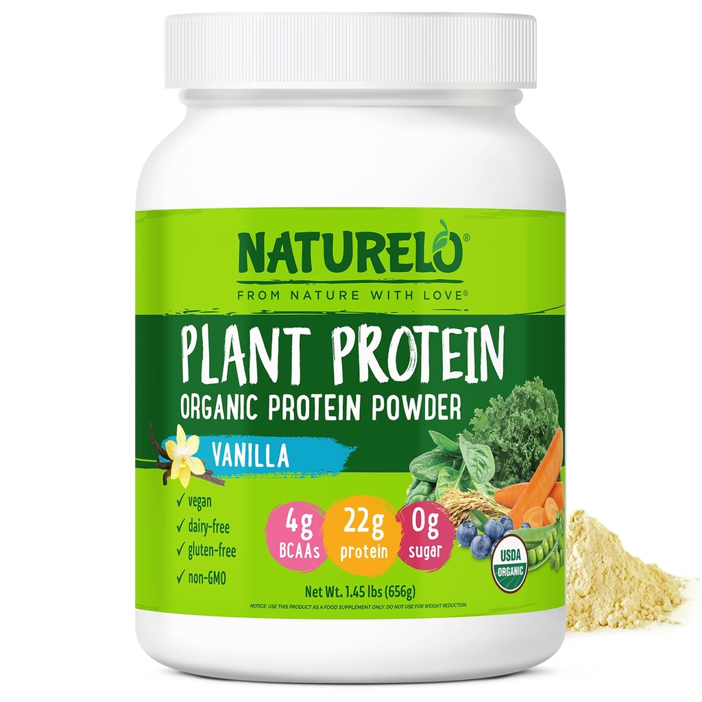 Pólvora de proteínas NATURELO, Vainilla, 22g Proteína - No GMO, Vegan, No Gluten, Lácteos o Soy - No sabores artificiales, coloración sintética, conservadores, o aditivos - 20 piezas