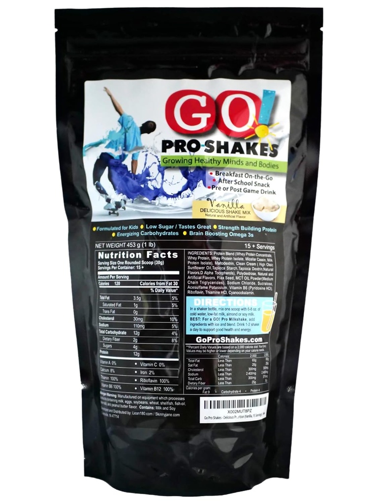 GO Pro Shakes – Protein Powder Smoothie for Kids & Adolescentes – Healthy Snack – No Añadido Sugar – apoya el crecimiento y la fuerza – Creamy Vanilla Flavor