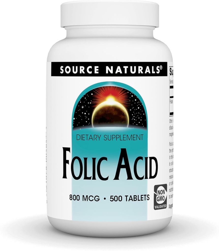 Fuente Naturales Ácido Fólico 800 mcg Suplemento dietético - 500 Tablas