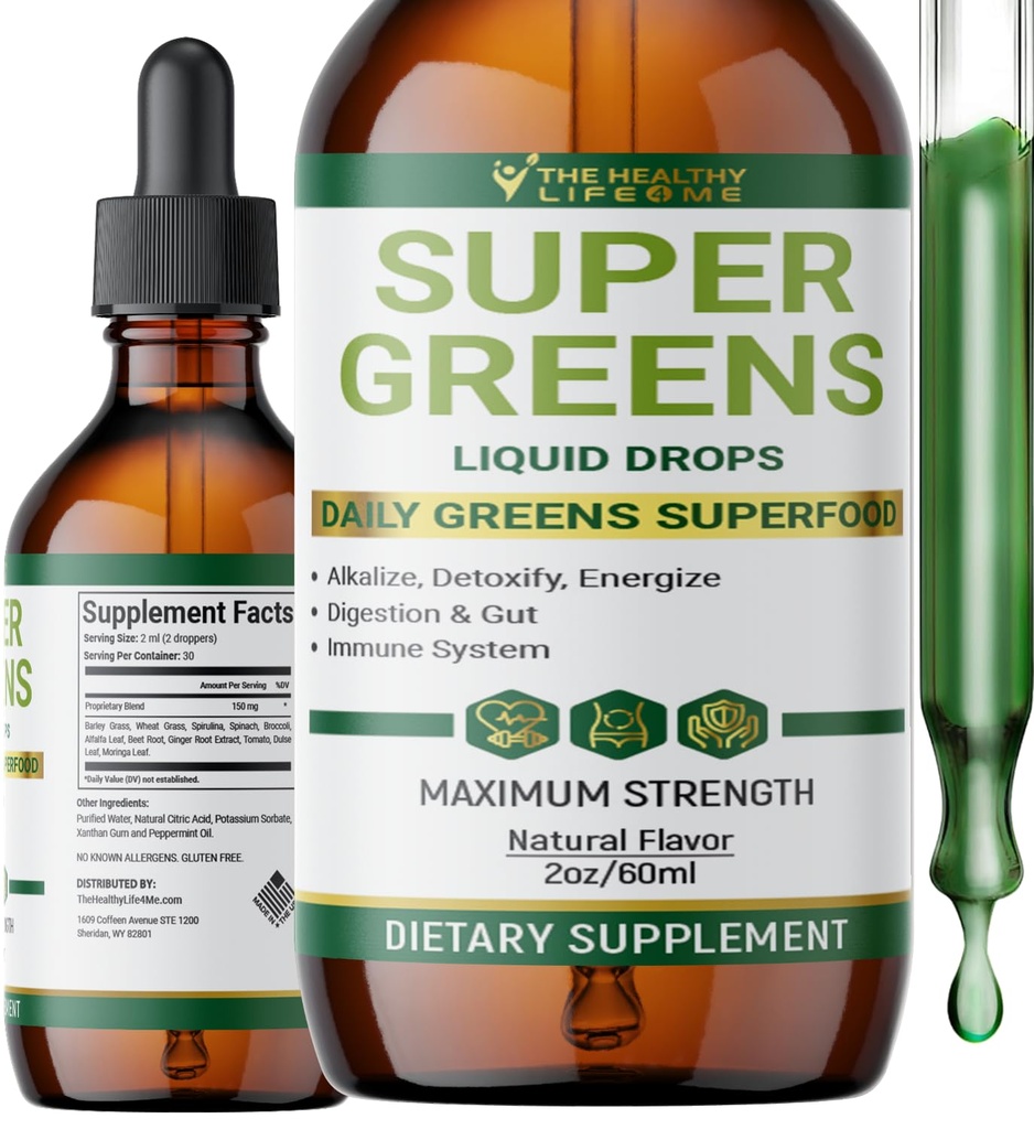 Liquid Super Greens Drops ← Powerful Antioxidants ← Immune Support TEN Digestive Health TEN Peppermint Flavor Silencio por La Vida Saludable para mí ← 2oz - 30 Day Supply