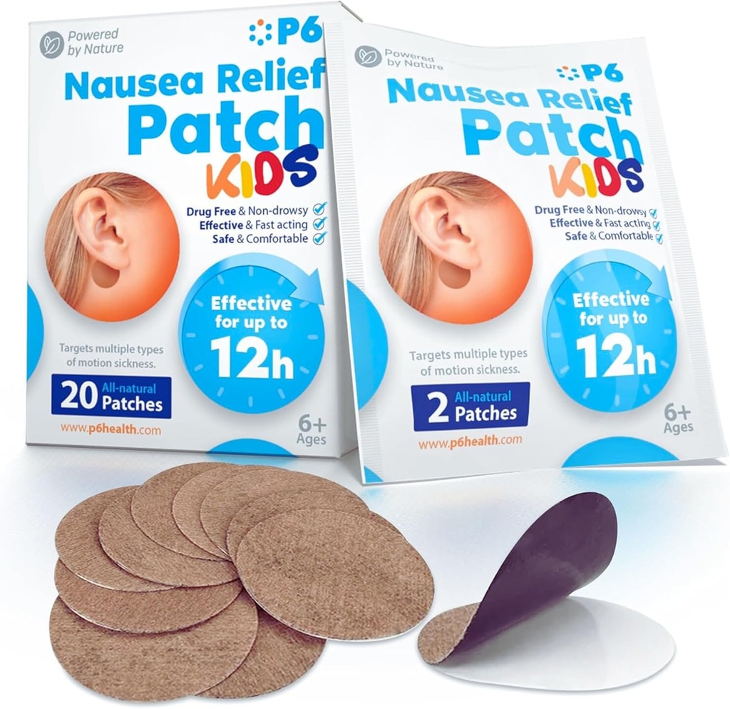 P6 Motion Patches para niños - All Natural Sea Sickness Patches for Cruise and Car - Non Drowsy Motion Patch for Children - Safe Motion Sickness Patch for Travel