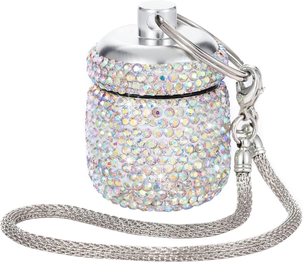 AB Diamond Small Pill Organizer Caja de bloqueo de la caja Cute Pill Case for Purse Jewelry Ring Holder with Keychain Medicine Storage for Vitamin Supplement