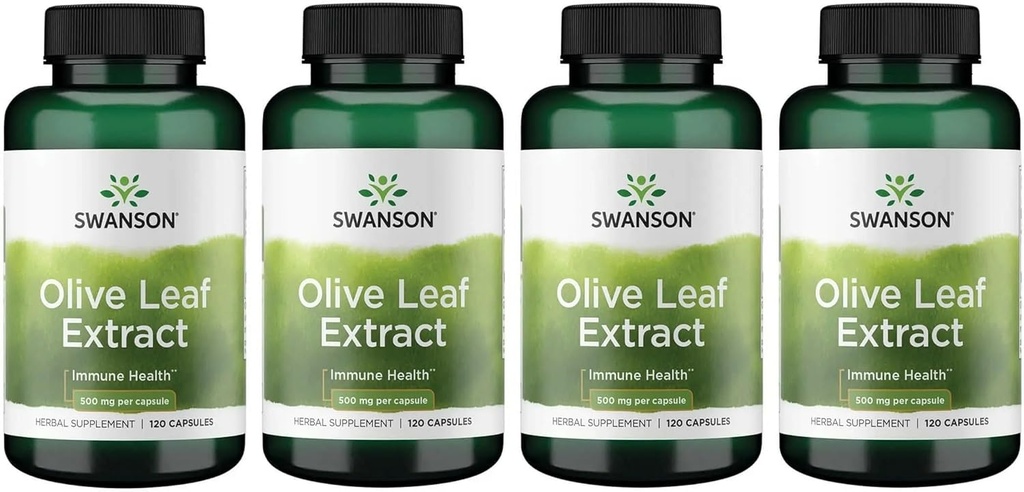 Extracto de hoja de oliva Swanson cápsulas con 20% de Oleuropeina - (120 cápsulas, 500 mg cada uno) 4 botellas