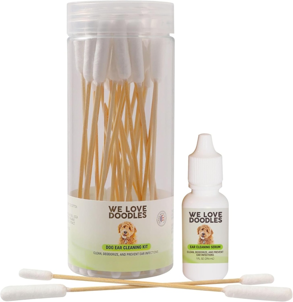 We Love Doodles Dog Ear Cleaning Solution Kit ¦ Prevent Infections TEN Natural TENIDO EN EE.UU. Las gotas de oído para perros ANTERIGEN picazón, deordoración, levadura &amp; ácaros Infección (Serum + 25 Swabs)