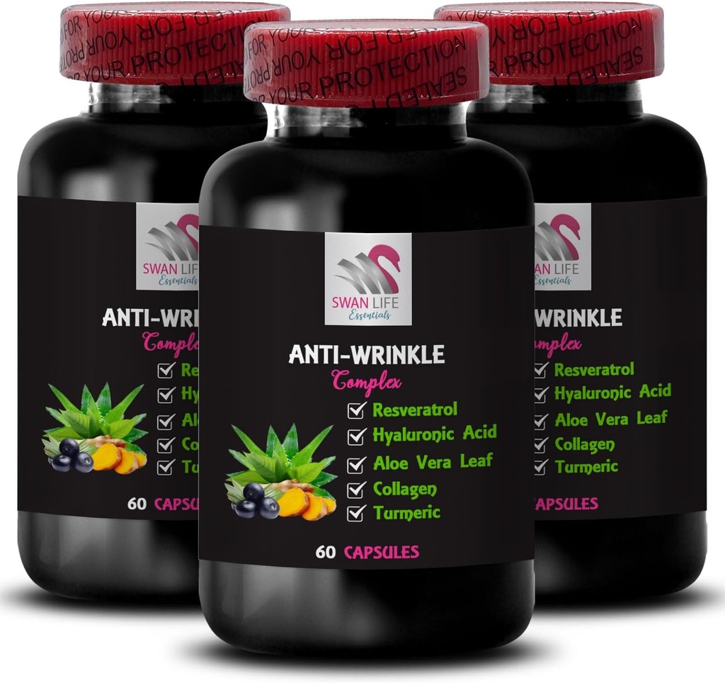 Ácido Lipoico alfa - Complejo antirrugas - L-Glutathione, Aloe Vera, Soporte de colágeno, Grano de café verde, Lycopeno, Turmérico, Semillas de uva, Hidratación Boost, Firma de piel, Esmodo Texto 3Bot 180Caps