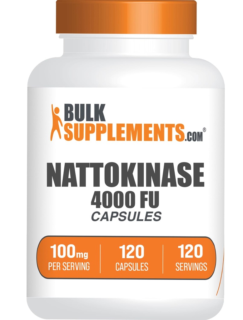 BulkSupplements.com Nattokinase 4000 FU Capsules - Suplemento Nattokinase, Fuente de Natto Extract, Nattokinase 100mg - Gluten Free, 1 cápsula por Serving, 120 cápsulas (Pack of 1)