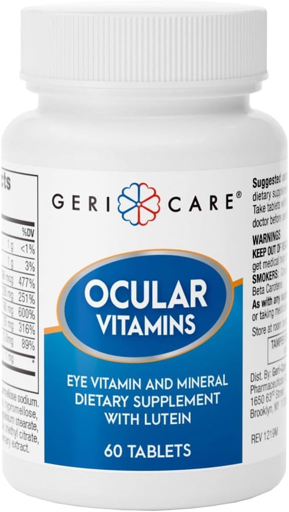 Vitaminas Oculares GeriCare, Vitaminas Oculares y Minerales con Luteína, Tablas de Suplemento Dietario, 60 Cuenta (Pack of 1)