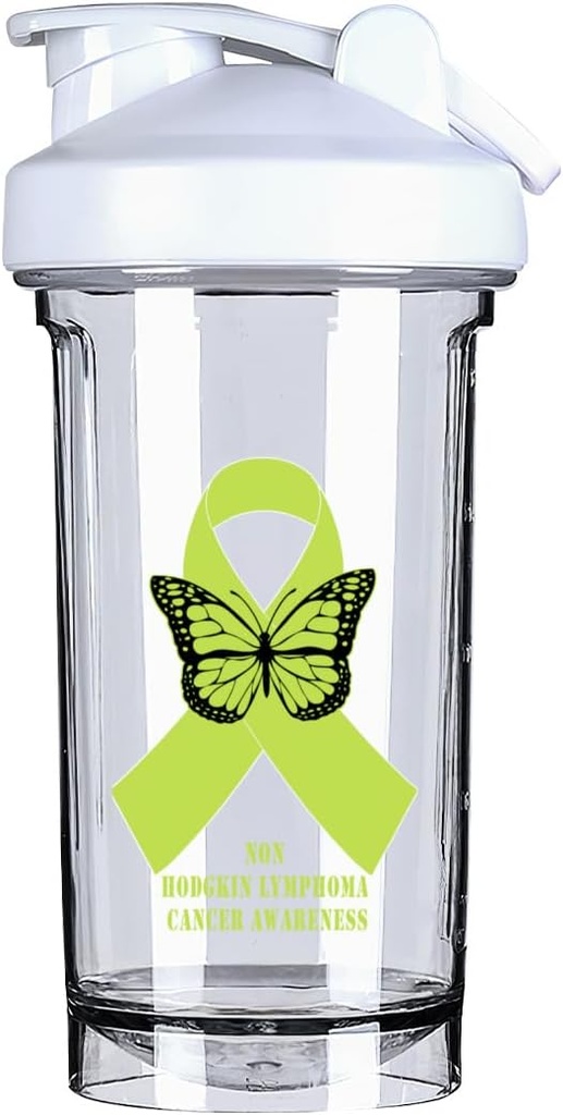 Linfoma no Hodgkin Cáncer Conciencia 18 onzas Shaker Bottle Drink Mixer Leak-proof Pre Workout Protein Shakes Meal Replacement Shakes Bottles 500ML/18 Oz Blanco