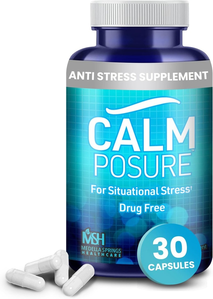 Suplemento Anti Stress - 30 cápsulas - Suplementos de calma para adultos con Magnesio & Vitamina C - Píldoras de apoyo natural - Cápsulas de calma para hombres y mujeres - Vitaminas de estrés diario