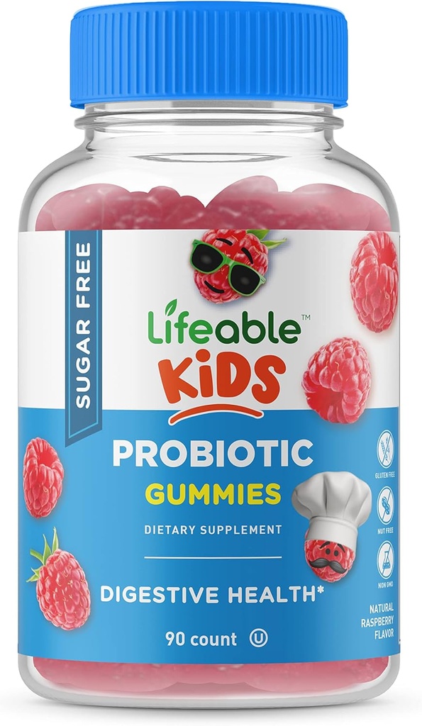 Probióticos gratis de azúcar para niños – Gran sabor natural Gummy suplemento Chewable – GMO gratis, vegetariano, sin gluten – para la salud de Gut y soporte de inmuno – para niños – 90 Gummies