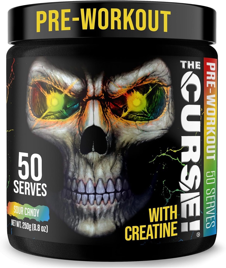 ¡JNX lanza la maldición! Pre Workout Powder for Men &amp; Women, Caffeine, Beta-Alanine, Creatine, L-Citrulline, 50 Servings, Sour Candy Flavor – Boost Energy, Strength & Focus