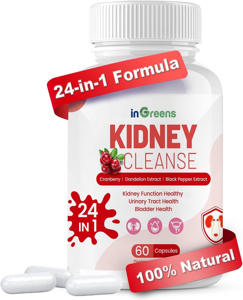 Advanced Kidney Cleanse Detox " Repair - 24-in-1 Kidney Support Supplement with Herbal Formula for Kidney &amp; Urinary Tract Health - Non-GMO, Made in USA, 60 cápsulas
