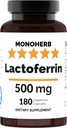 MONOHERB Pure Lactoferrin 500 mg - 180 Veg Capsules - 180 Servings - Aditivos Gratis