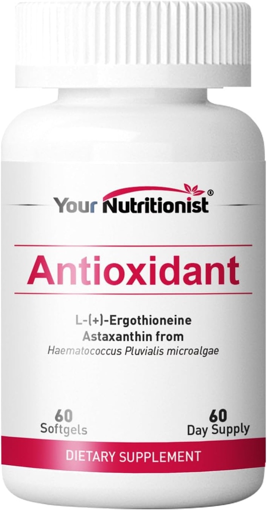 Antioxidante Softgel - Astaxanthin de Algae, Ergothioneine - 60 Condes, 60 Day Supply