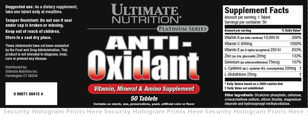 Última Nutrición Antioxidante Vitamina, Mineral y Suplemento Amino (50 Tablas)