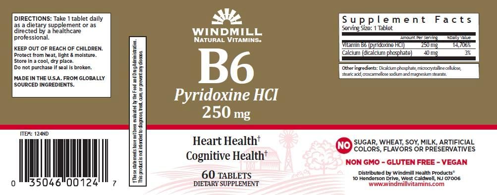 Pack of 3 EACH WM VITAMIN B-6 250MG 60'S PT3504600124 [Health and Beauty]