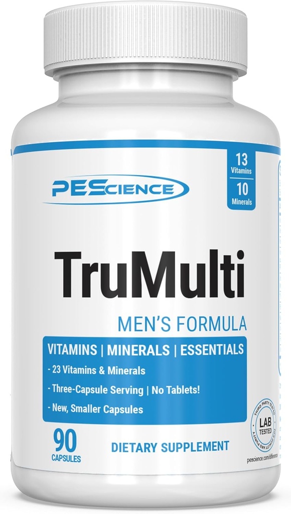 PEScience TruMulti Multivitamínico para Hombres, Fórmula diaria con vitamina C Premium, D, Zinc, Chromium Picolinate Suplemento para Immune Support, Minerales Chelated, 90 cápsulas fáciles de absorber