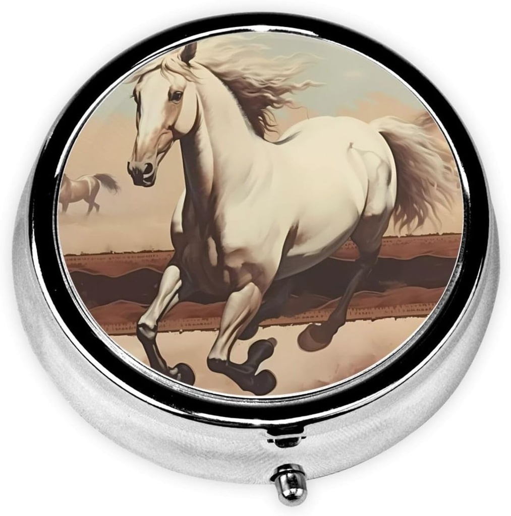 Pill Box, Small Pill Case for Purse & Pocket, Cute Medicine Organizer Travel Pillbox, Portable Pill Container Holder to Hold Vitamins, Medication, Fish Oil and Supplements,Prancing White Horse