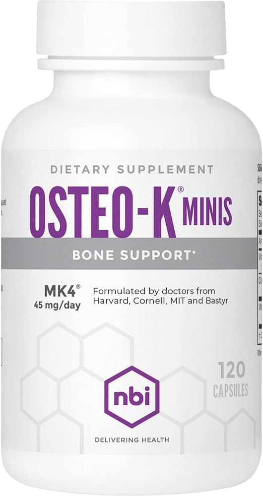 Soporte de bonificación NBI Osteo-K - Complejo mini-vitamina D & K con suplemento de citrato de calcio Silencio 45mg Vitamina K2 (MK4) para la salud de huesos fuertes " Función permanente 120ct Veggie Capsules
