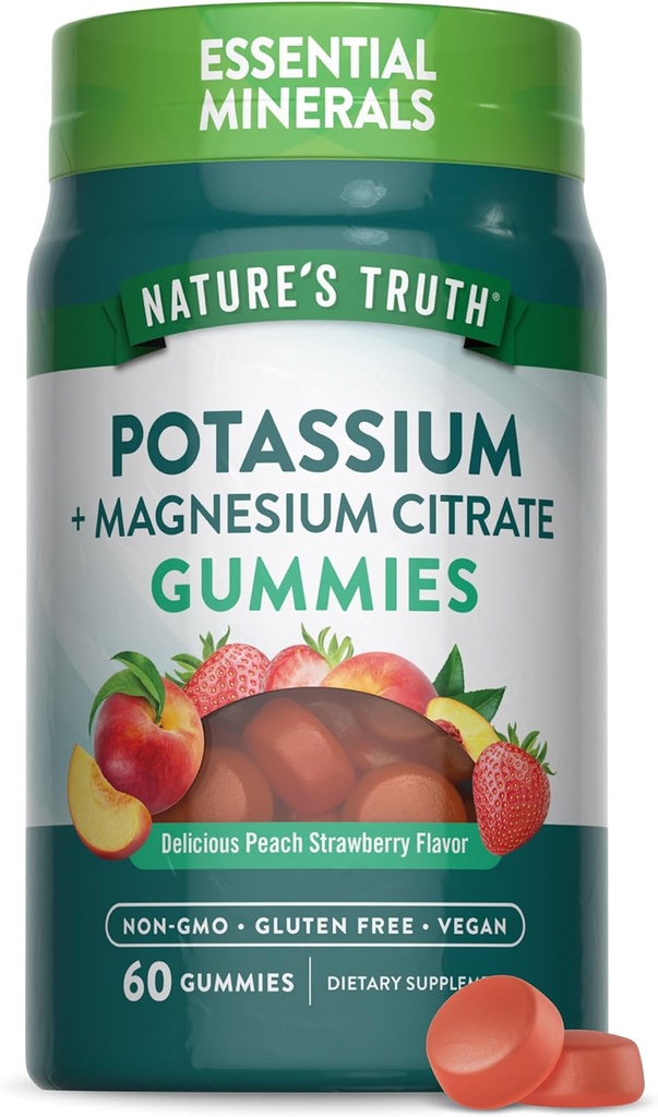 Verdad de la naturaleza Potasio Magnesio Citrate Gummies ← 60 Conde ← Vegan, No Gluten Suplemento Libre