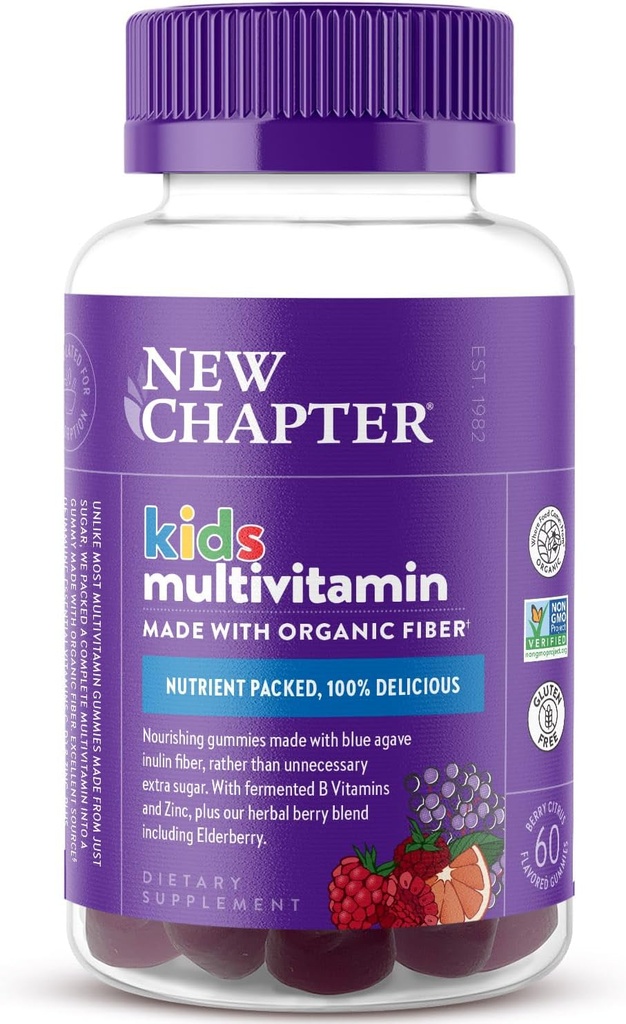Nuevo capítulo Gummies multivitamínicos para niños - 65% menos azúcar, vitaminas de goma para niños con vitaminas C, D3 " Zinc, no GMO, sin gluten, Berry-Citrus, 60ct