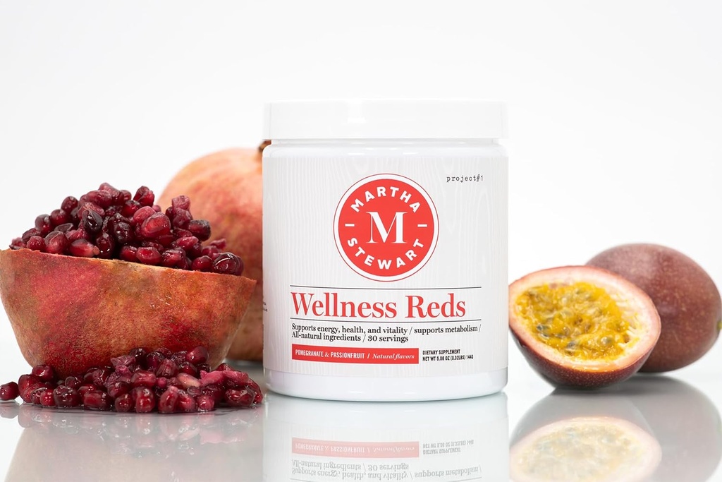 Martha Stewart Wellness Reds - A Blend of Antioxidant-Rich Superfoods with Beet Root Powder for Health - Energy Powder Drink Mix | Fruit Protein Powder | Antioxidants Supplement [Pomegranate]
