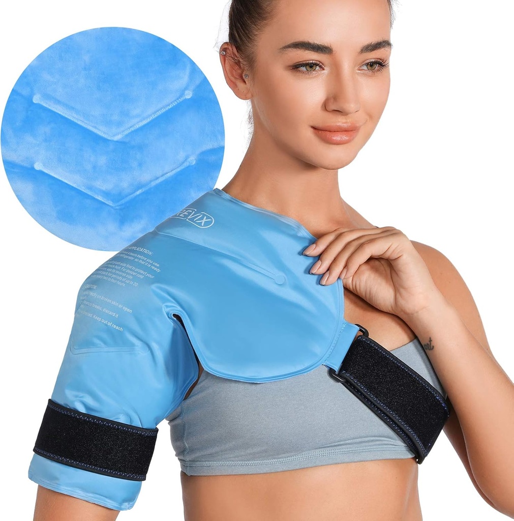Paquete de hielo de hombro REVIX para la terapia fría de manguito de rotor, paquete de hielo de brazo Gel para lesiones Reutilizable, solución de compresión de frío flexible para recuperación posterior al entrenamiento, fatiga y molestias de hombro, azul